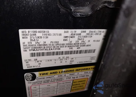 2020 Ford Expedition Xlt из США, поврежденный, VIN 1FMJU1HTXLEA13726